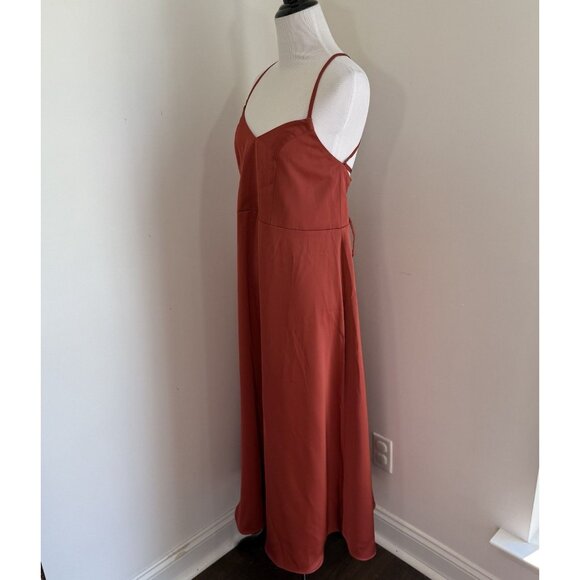 Azazie Dress New Bridesmaid Prom Wedding Party Rust Burnt Orange Spaghetti Strap - Picture 2 of 14